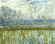 Alfred Sisley vid loings stander oil painting on canvas